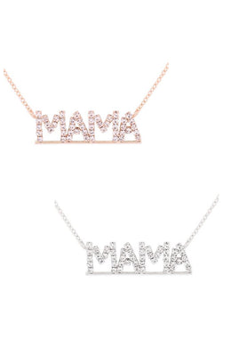 Mama Letter Pave Rhinestone Necklace By DOBBI ( Variety Color Available )