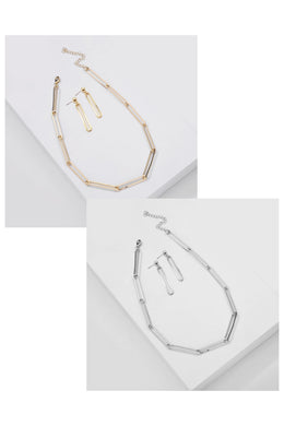 Metal Link Necklace Earrings Set By DOBBI ( Variety Color Available )