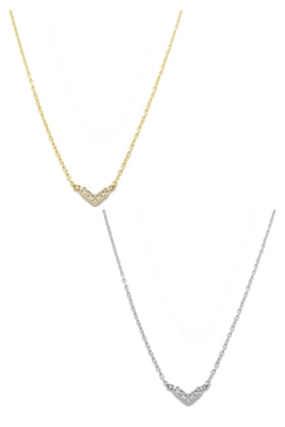 14K Gold Dipped V Shape Stone Pendant Necklaces By DOBBI ( Variety Color Available )