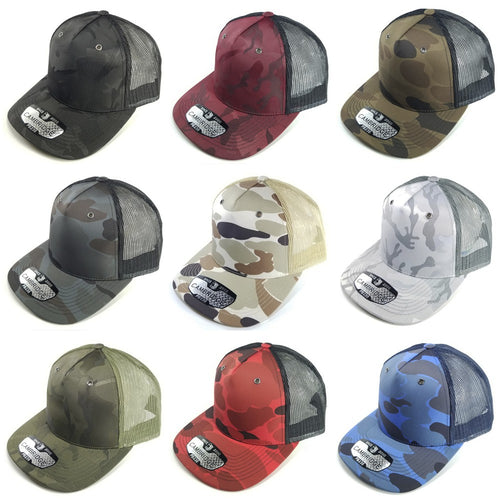 CAMBRIDGE 5 PANEL SHINY CAMO TRUCKER ( PACK OF 6 )