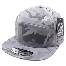 Load image into Gallery viewer, CAMBRIDGE SHINY CAMO CAMPER PERFORATED SNAPBACK HATS ( PACK OF 6 )