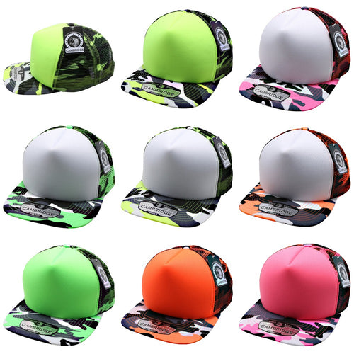 CAMBRIDGE PLAIN NEON CAMO SPONGE TRUCKER HATS ( PACK OF 6 )