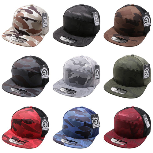 CAMBRIDGE SHINY CAMO CAMPER PERFORATED SNAPBACK HATS ( PACK OF 6 )